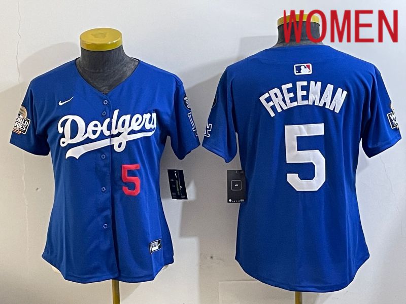 Women Los Angeles Dodgers 5 Freeman Blue Game 2024 Nike MLB Jersey style 11217